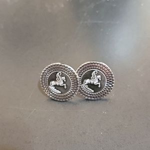 Men's Winged Horse Silver Round Cufflinks